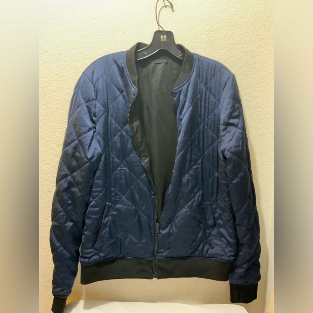 Blanc Noir Reversible Bomber Jacket Navy Gray Womens medium Full Zip